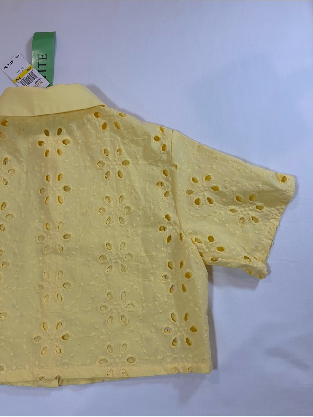 Michael Kors Pale Yellow Eyelet Cropped Button Front Jacket - Picture 11 of 12